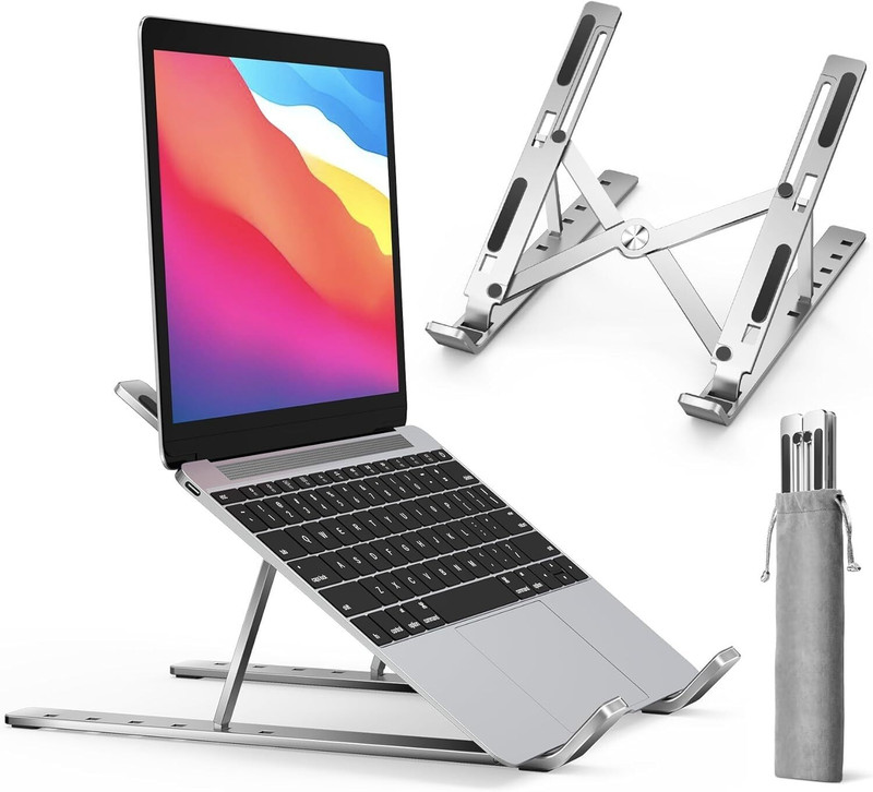 TECHGEAR PORTABLE & FOLDABLE DESIGN Laptop Stand Aluminium Desk Stand Laptop Stand Compatible with Universal Laptops(Silver)