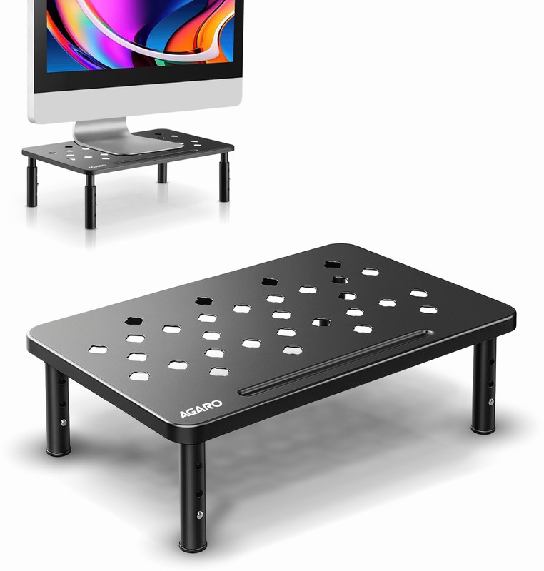 AGARO Monitor Stand for Desk, Laptop Stand & PC Riser, 3-Level Height Adjustable Compatible with 24”, 27”, 29” & 32” Monitors, Laptop, CPU, Printer Steel Desk Stand Rotatable Laptop Stand with Adjustable Height Compatible with 26 - 35 cm Laptops(Black)