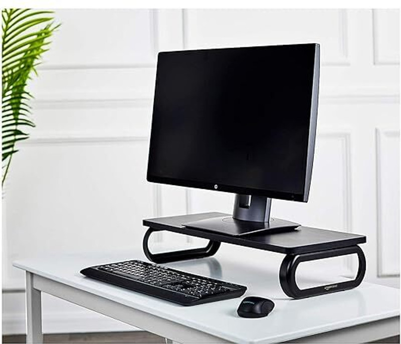 Indian Decor 29740 Wood Monitor Screen Riser Stand esktop Stand with Keyboard Storage 29740 Wood Monitor Iron Floor and Desk Stand Laptop Stand with Adjustable Height Compatible with Universal Laptops(Black)