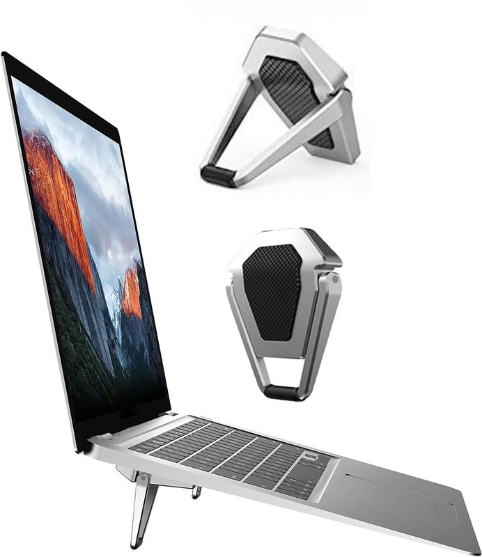 POZUB Laptop Cooling & Ventilation NonSlip Base Portable Invisible Laptop Riser Stand Mini Aluminum Cooling Pad, Ergonomic Lightweight Laptop Desk Stand Aluminium Floor and Desk Stand Rotatable Laptop Stand Compatible with Universal Laptops(Grey, Black)