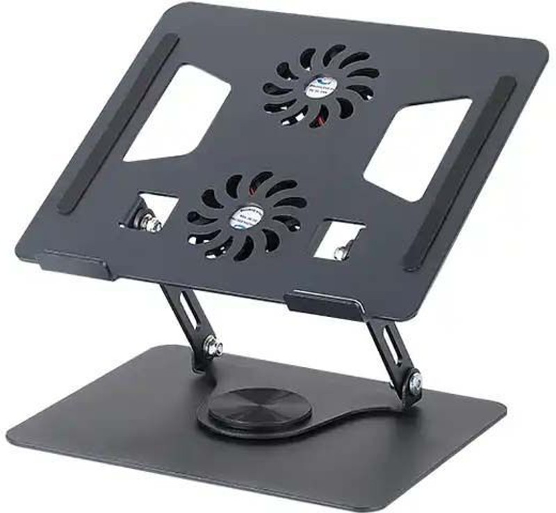 B MARK 360 Degree Rotating Foldable Portable Laptop Cooling Stand 360 Degree Rotating Foldable Portable Laptop Cooling Stand With Double Fans Aluminium Floor and Desk Stand Rotatable Laptop Stand with Adjustable Height Compatible with 40 - 44cm Laptops(Black)