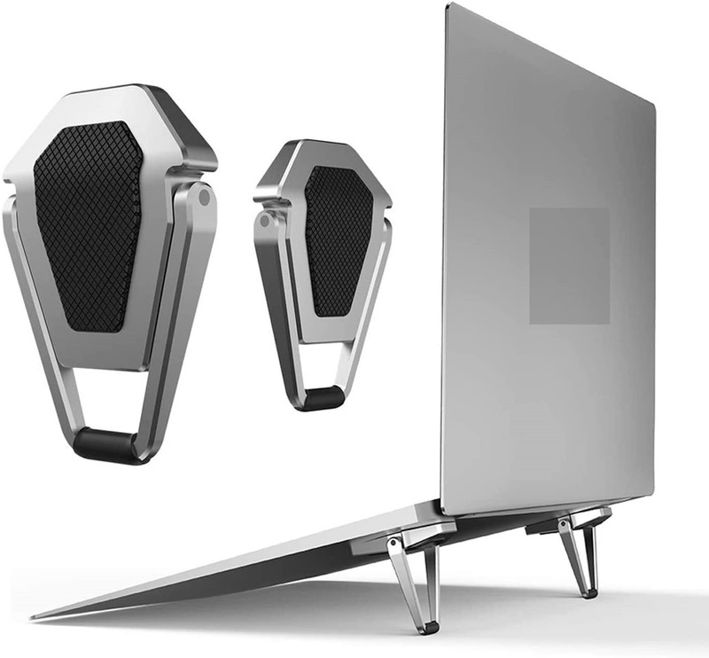 YDOXTON Self-Adhesive Metal Mini Portable Laptop Riser Foldable Stand Iron Floor and Desk Stand Rotatable Laptop Stand with Adjustable Height Compatible with Universal Laptops(Grey)