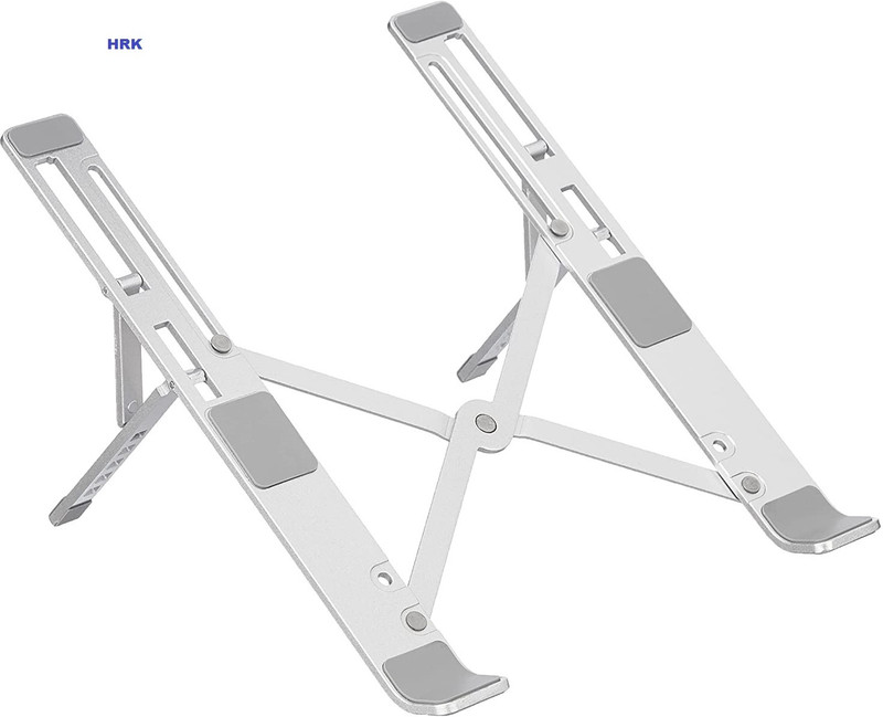 HRK Aluminium Portable Notebook Holder Adjustable Foldable Ventilated Desk Tablet Laptop Stand for New Apple MacBook Pro Air and ASUS Samsung HP Dell Acer Aluminium Desk Stand Laptop Stand with Adjustable Height Compatible with Universal Laptops(Silver)
