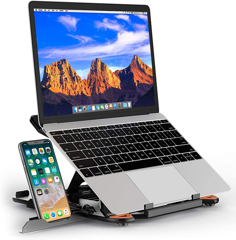 JD FRESH Adjustable Laptop Stand with Mobile Holder & Detachable Mouse Pad Striff Stand for/Laptop & Mobile Holder for Desk/Office Desk Accessories (Black) Plastic Floor and Desk Stand Rotatable Laptop Stand with Adjustable Height Compatible with Universal Laptops(Black)