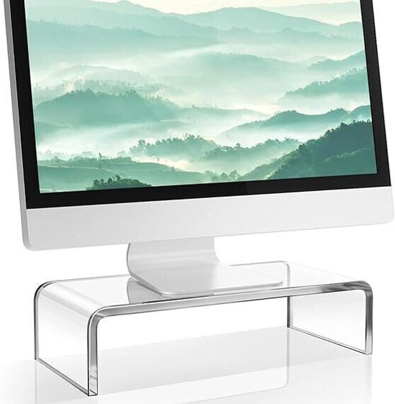 Ashani Creations Acrylic Transparent Computer Monitor Riser Stand Holder Transparent Computer Monitor Riser Stand Holder Plastic Floor and Desk Stand Rotatable Laptop Stand with Adjustable Height Compatible with Universal Laptops(White)