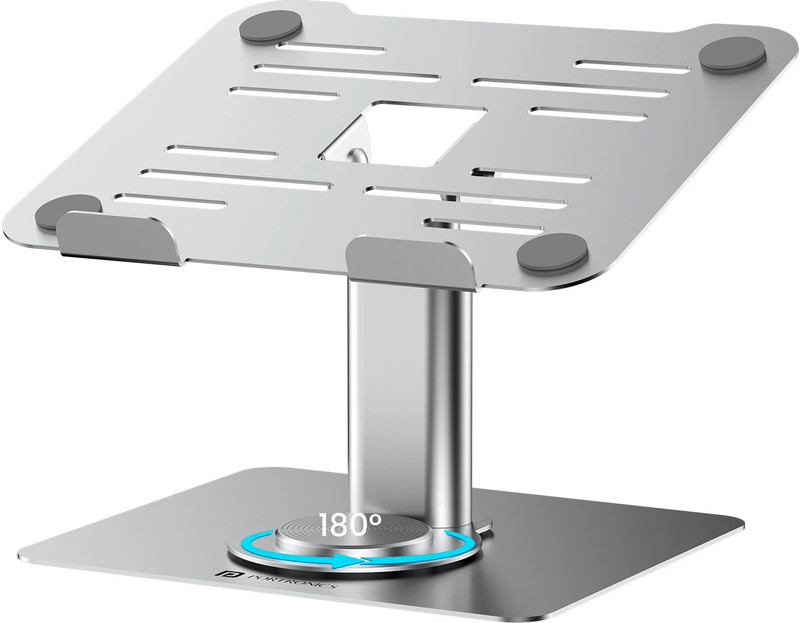 Portronics Twister Metal Laptop Stand, Rotation Base, Height Adjust, Improves Air Flow, POR-2638 Carbon Steel Desk Stand Rotatable Laptop Stand with Adjustable Height Compatible with Universal Laptops(Grey, Silver)