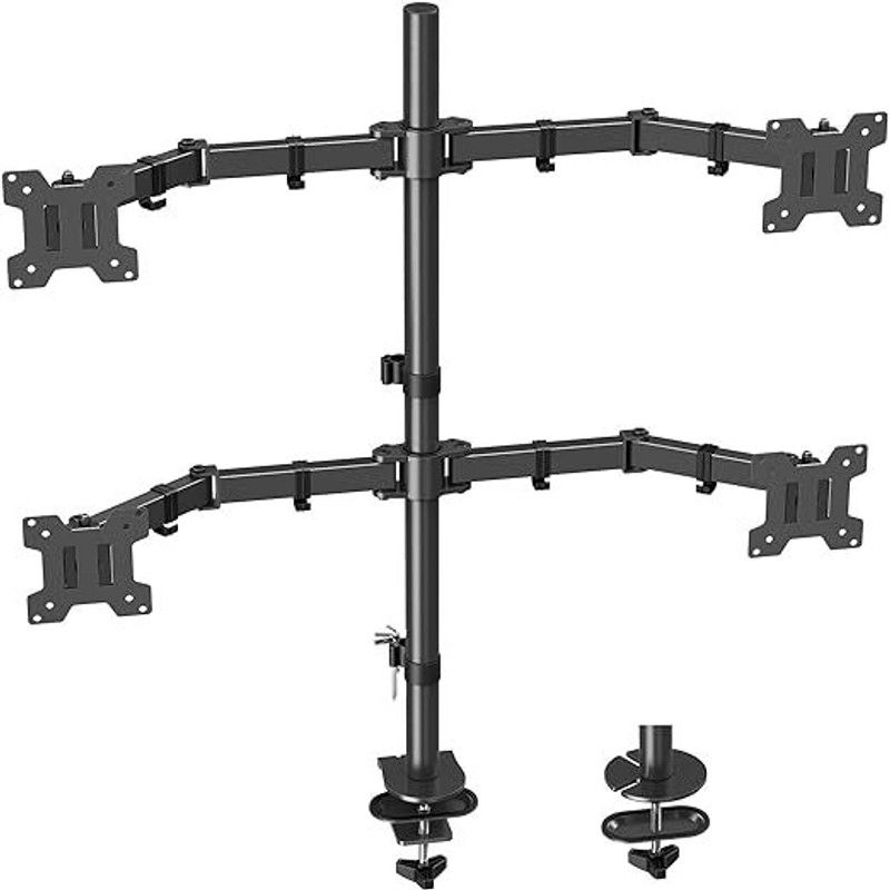 TECHGEAR Computer Monitor Mount - Heavy Duty LCD Computer 4 Monitor Stand Aluminium Desk Stand Rotatable Laptop Stand with Adjustable Height Compatible with Universal Laptops(Black)