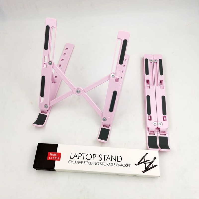 Offtrot Pink Foldable Laptop Series Pink ABS Plastic Strong Laptop Stand Plastic Desk Stand Rotatable Laptop Stand with Adjustable Height Compatible with 26 - 35 cm Laptops(Pink)