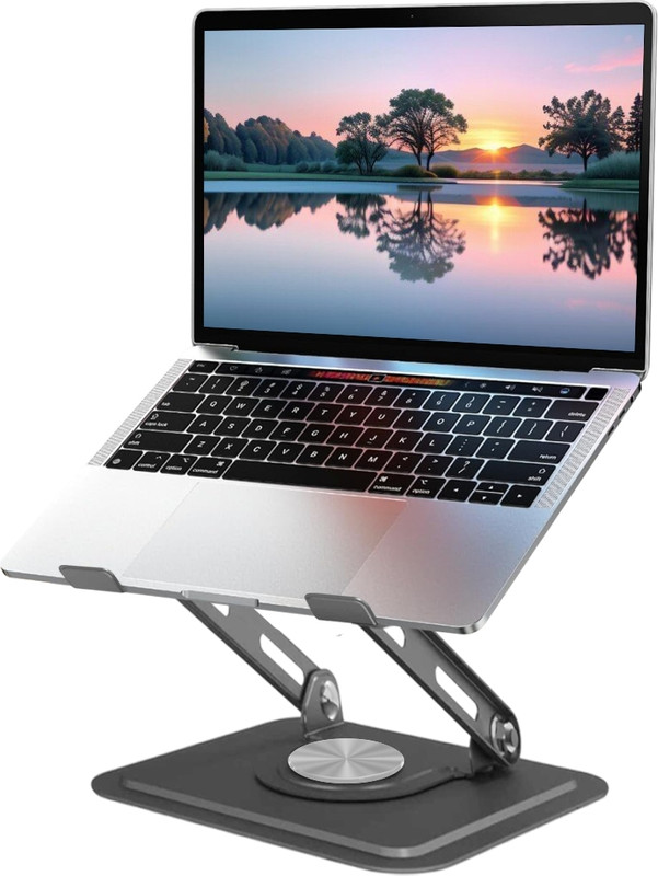 Dyazo Plus 360° Rotating Laptop Stand Foldable Tabletop Riser Upto 15.6 Inch Laptops DZ556 Aluminium Desk Stand Rotatable Laptop Stand with Adjustable Height Compatible with Universal Laptops(Grey)