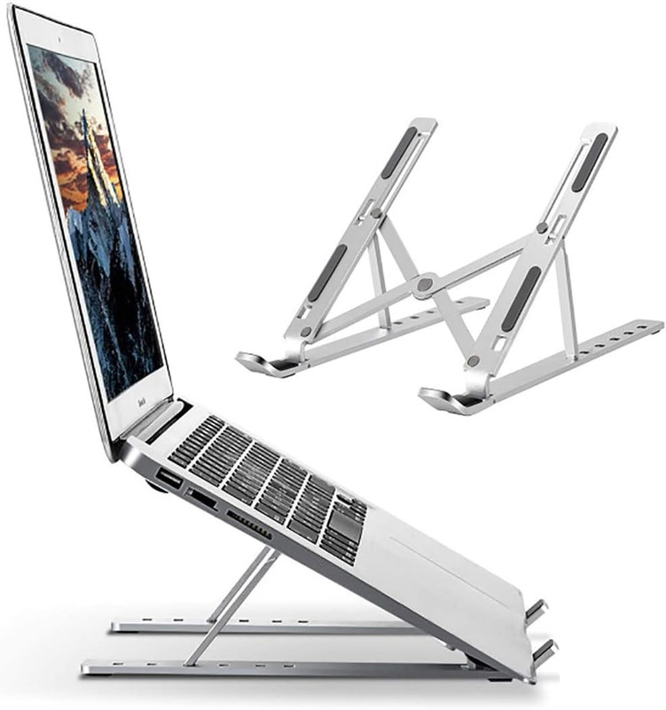 kpc comfort nf Universal Adjustable Aluminium Laptop Stand for Desk with Cooling Laptop Stand Aluminium Desk Stand Rotatable Laptop Stand with Adjustable Height Compatible with Universal Laptops(Silver)