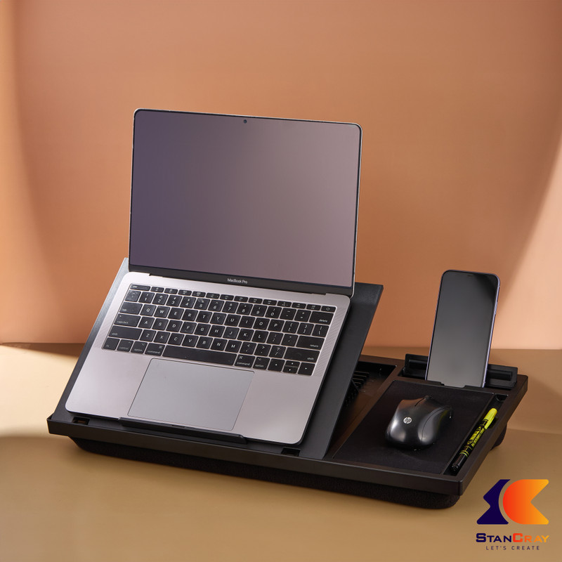STANCRAY Multi-Angle Portable Laptop Stand for Desk with Mobile stand Laptop Stand My Buddy G Laptop Stand Lapdesk with Mouse pad and soft Cushion laptop Table Plastic Desk Stand Laptop Stand with Adjustable Height Compatible with Universal Laptops(Black)