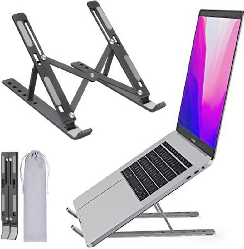 Ayom in-one Aluminum Height-Adjustable Tab Holder Stainless Steel Desk Stand Rotatable Laptop Stand with Adjustable Height Compatible with Universal Laptops(Black, Silver)