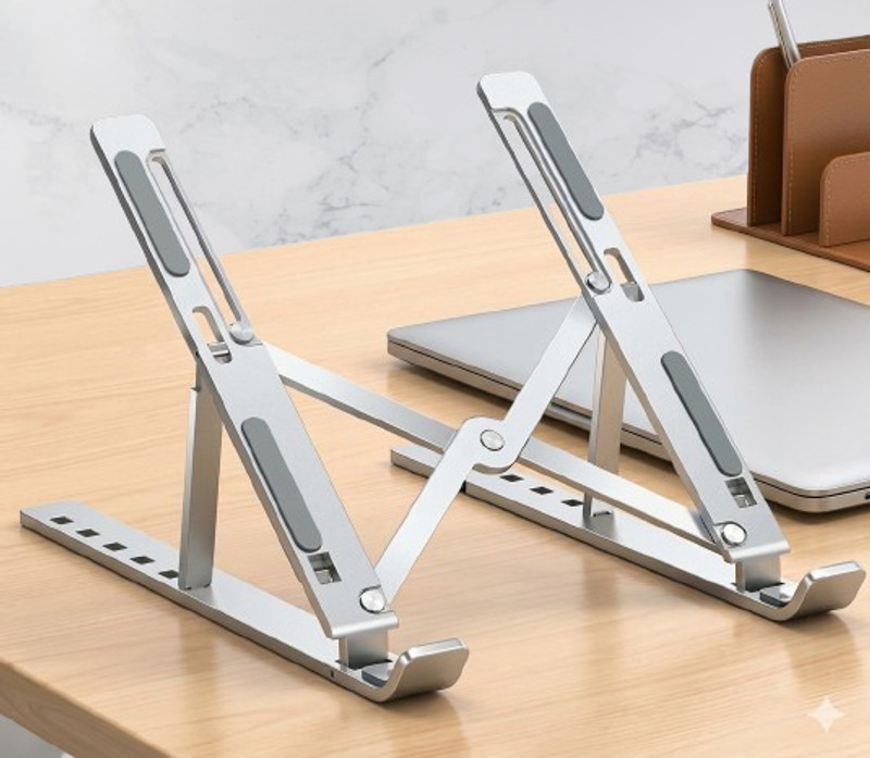 IMMUTABLE Foldable Height Adjustable Laptop Stand SVV12 Aluminium Floor and Desk Stand Laptop Stand with Adjustable Height Compatible with Universal Laptops(Silver)