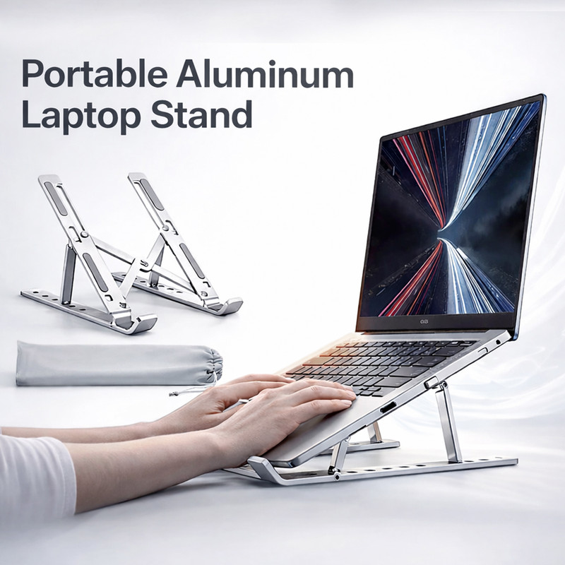 MBA GIFT WALA Premium Aluminium Laptop Stand, Adjustable Foldable Portable Cooling Metal Laptop Stand, Stainless Steel Floor and Desk Stand Rotatable Laptop Stand with Adjustable Height Compatible with Universal Laptops(Multicolor)