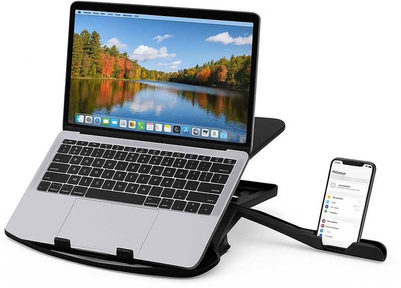 TRICX TRICX LAPTOP STAND Adjustable Laptop Stand, Portable, Ventilated, Foldable with Phone Holder Stand Plastic Desk Stand Laptop Stand with Adjustable Height Compatible with Universal Laptops(Black)