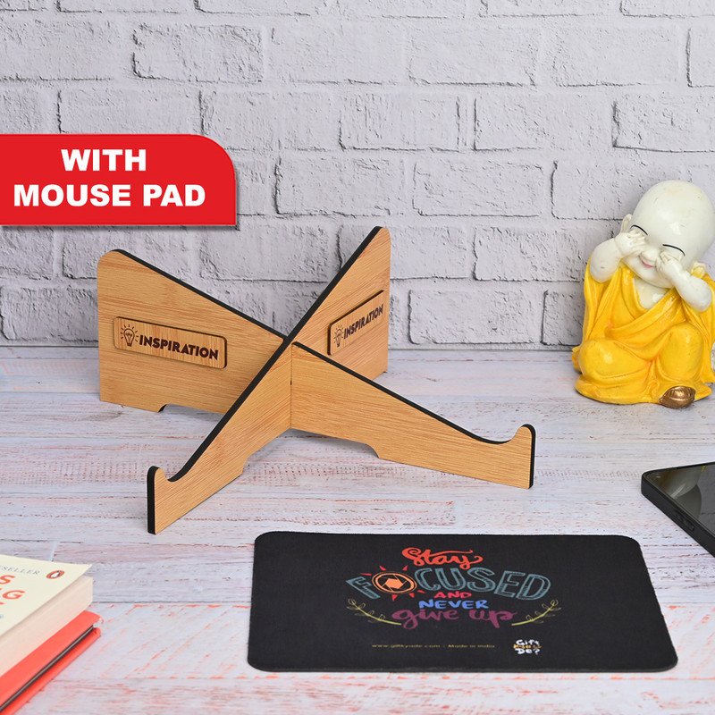 GIFT KYA DE Cross Laptop Stand With Mouse Pad Portable Laptop Stand compatible with MacBook Dell XPS HP Lenovo Wooden Floor and Desk Stand Rotatable Laptop Stand Compatible with Universal Laptops(Brown)