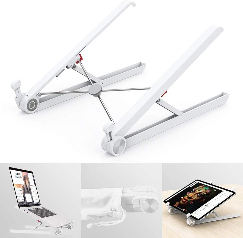 RINMAY Adjustable and foldable laptop stand made from sturdy, lightweight material Adjustable and foldable laptop stand Stainless Steel, Plastic Desk Stand Laptop Stand with Adjustable Height Compatible with 26 - 35 cm Laptops(White)