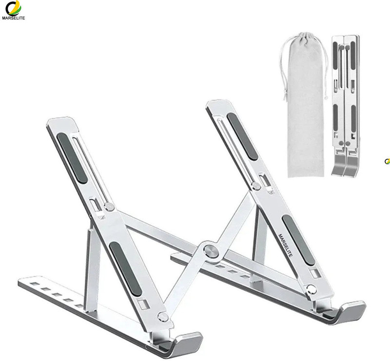 MARSELITE Laptop Stand Adjustable Height Anti Slip Foldable Holder MARS-STD5 Aluminium Desk Stand Laptop Stand with Adjustable Height Compatible with 26 - 35 cm Laptops(Silver)