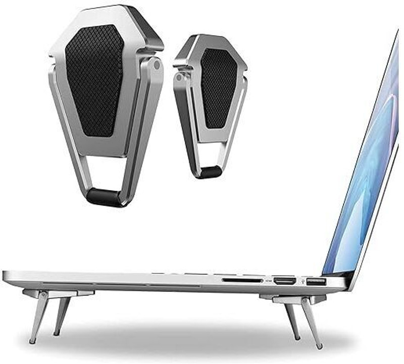 ShopVee Mini Laptop Stand - 2 Pc | Portable & Ergonomic Laptop Riser Mini Laptop Stand - 2 Pc | Portable & Ergonomic Laptop Riser | Stainless Steel Desk Stand Rotatable Laptop Stand with Adjustable Height Compatible with Universal Laptops(Silver)