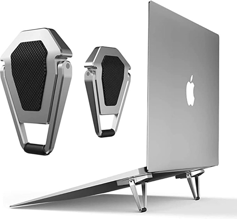 STARKENDY Mini Laptop Stand for Desk Cooling Pad Mini Clip Compatible with MacBook Apple Laptop, Lenovo Stainless Steel, Steel Floor and Desk Stand Rotatable Laptop Stand with Adjustable Height Compatible with 40 - 44cm Laptops(Silver)