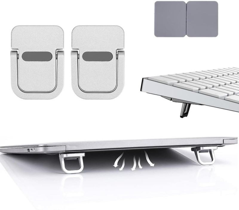 Saco 2PCS Portable Laptop Keyboard Riser | Self-Adhesive Mini Aluminum Cooling Pad | Invisible Laptop Stand Legs for MacBook, Asus, Lenovo, Dell, HP, Acer & Other Aluminium Floor and Desk Stand Laptop Stand Compatible with Universal Laptops(Silver)