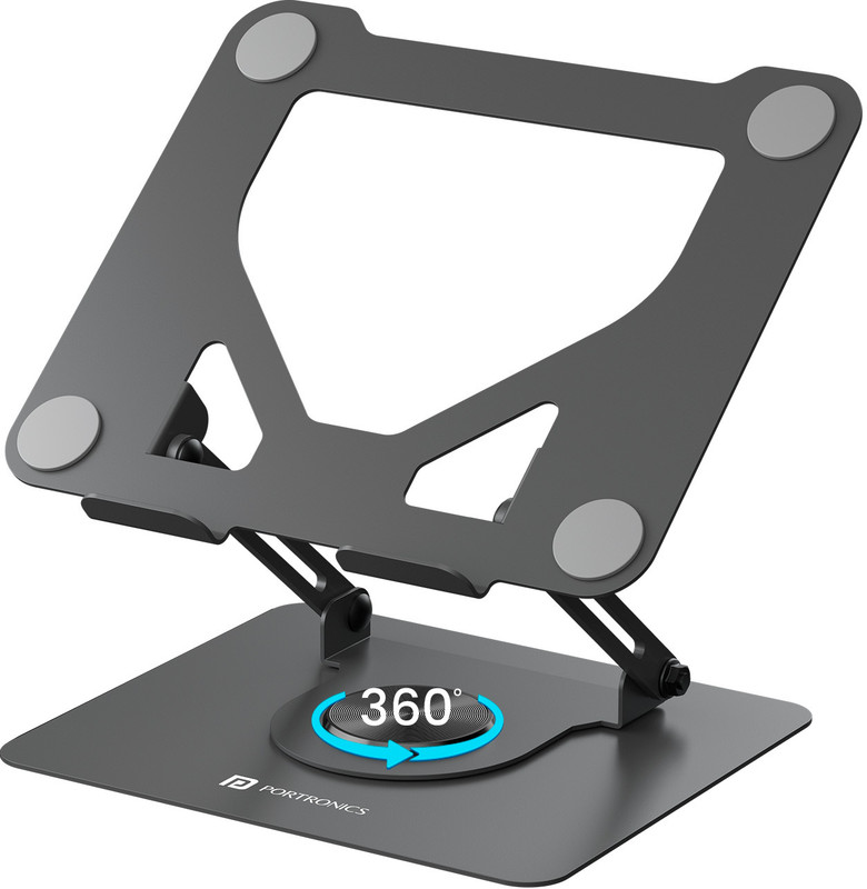Portronics My Buddy A1 Tablet Stand with 360° Rotation,Foldable,Adjustable,Improves Airflow POR-3105 Iron Desk Stand Rotatable Laptop Stand with Adjustable Height Compatible with Universal Laptops(Grey)