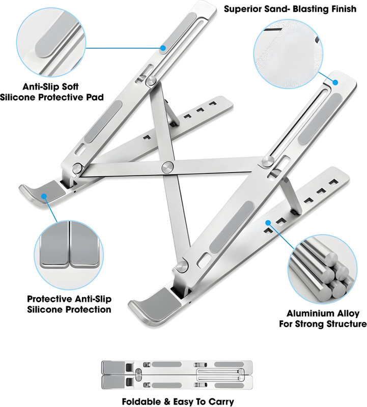 Bitline 6 Angle Portable Tabletop Laptop / Desktop Riser Stand All Other Notebook Aluminium Desk Stand Laptop Stand with Adjustable Height Compatible with Universal Laptops(Silver)