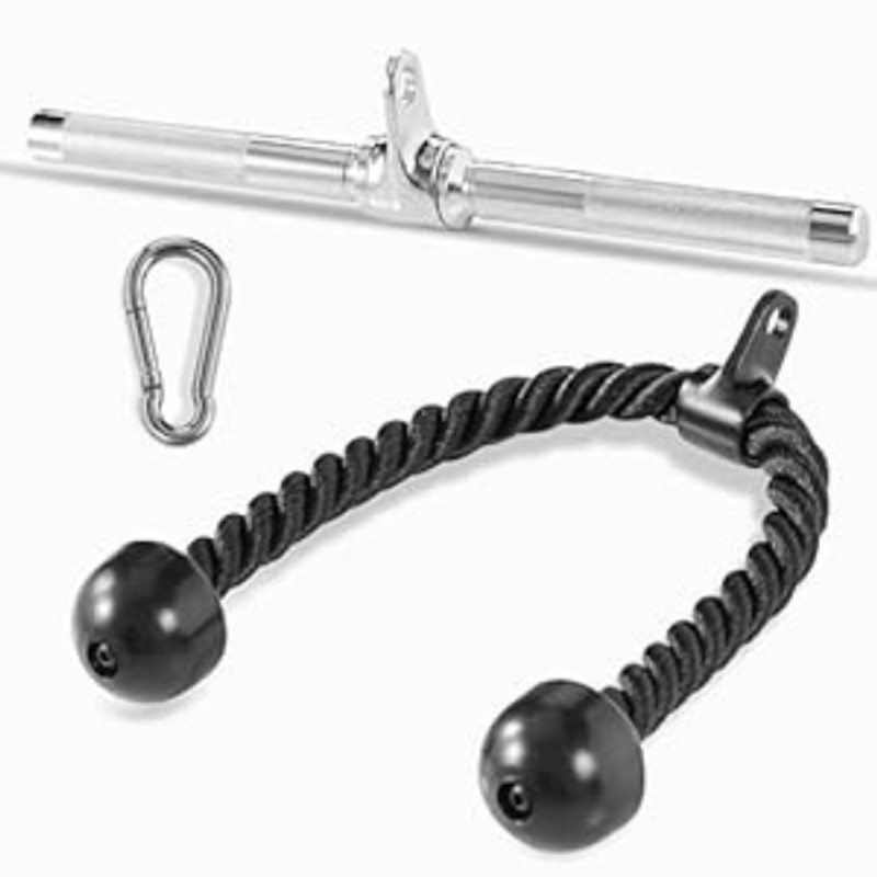 elebunny Tricep Pull-Down Rope, Snap lock and Rotating Straight Bar Combo Lat Pulldown(99 kg)