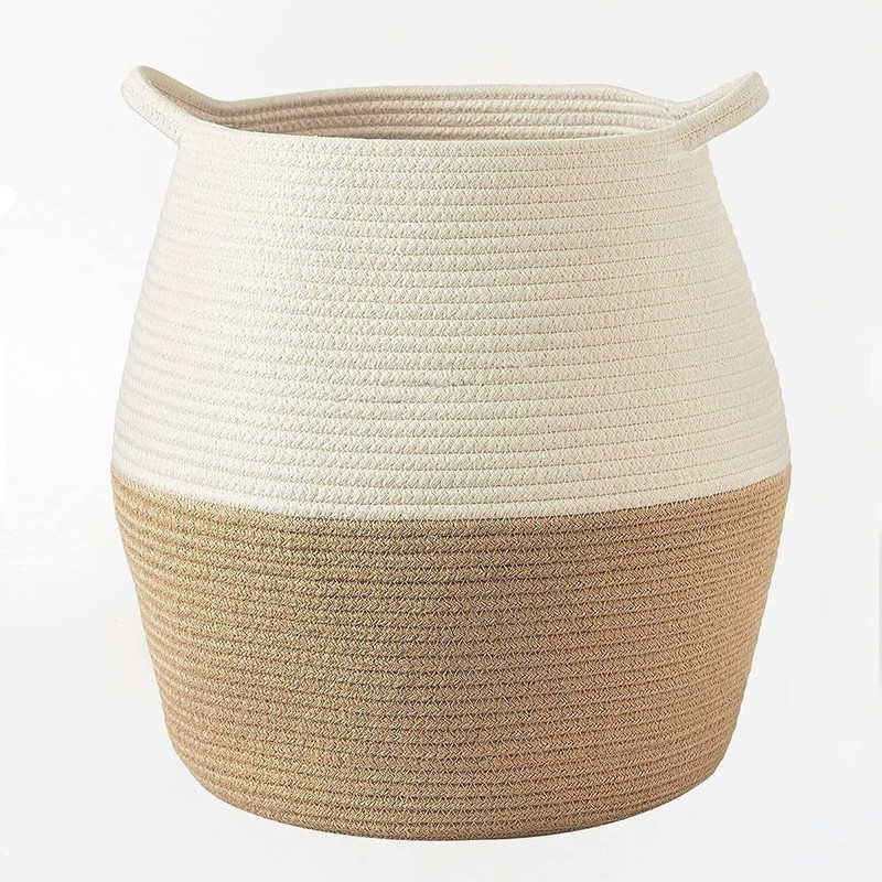 SIYA TEXTILES 40 L Beige, White Laundry Basket(Cotton)