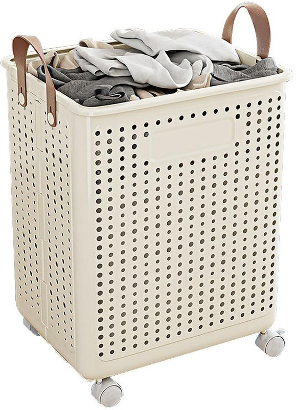 maycreate Rolling Laundry Basket with Wheels and Folding Hamper Laundry Trolley(Beige)