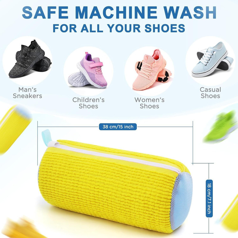 DorobyKE Polyester Shoe Washing Machine Bag with Side Zipper – 360° Cleaning Organizer Laundry Trolley(Yellow)