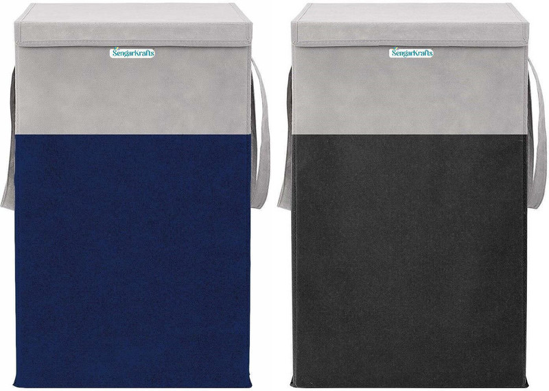 SengarKrafts 75 L Blue, Black Laundry Basket(Non-Woven)