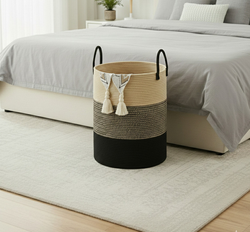 ApnaCart Store 25 L Black Laundry Basket(Jute)
