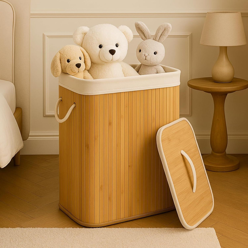 SHOPOGENIX 80 L Beige Laundry Basket(Bamboo)