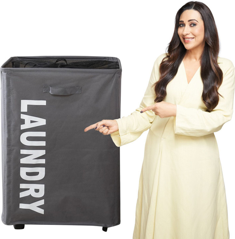 HOKiPO Rolling Laundry Clothes Basket With Wheels, (AR-4060), Laundry Trolley(Grey)
