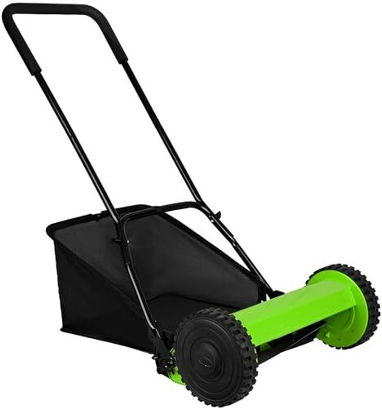 GIGAWATTS 27 litres Grass Catcher Adjustable Height Reel Lawn Mower 16-inch Manual Grass Cutter Machine for Garden Manual Push Lawn Mower(16 inch)