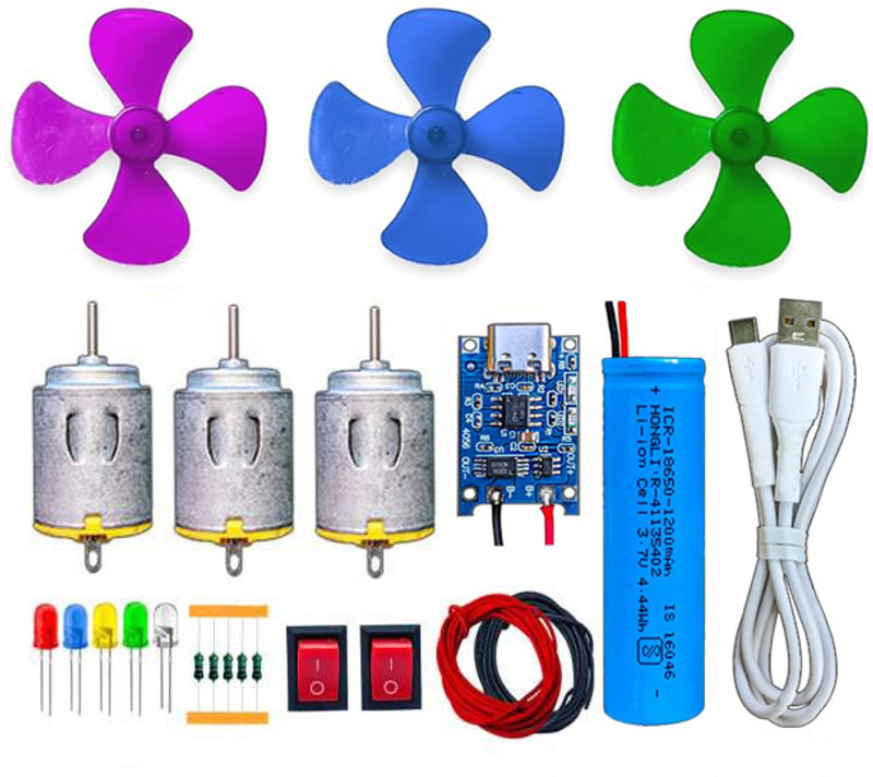SYMFONIA 4v Motor, Li-Battery, Fan, LED light & Other Electronic Kit For Science Project(Multicolor)