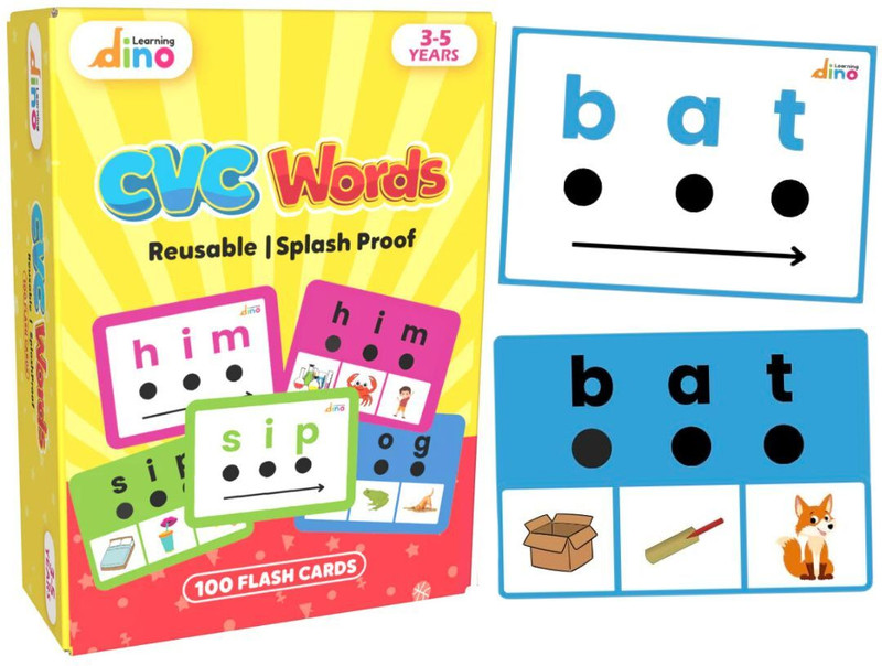 Learningdino 100 CVC Words Flashcards - 25 CVC Families(Multicolor)