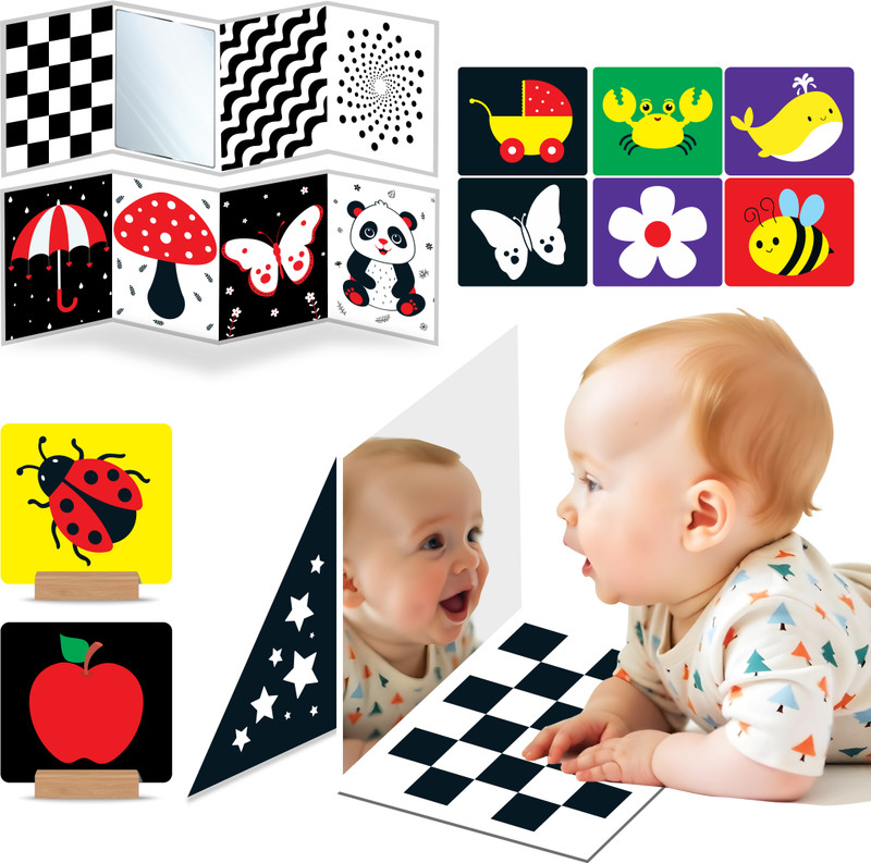 WowNino High Contrast Flash Cards Busy Book for Newborn Baby(Black, White)