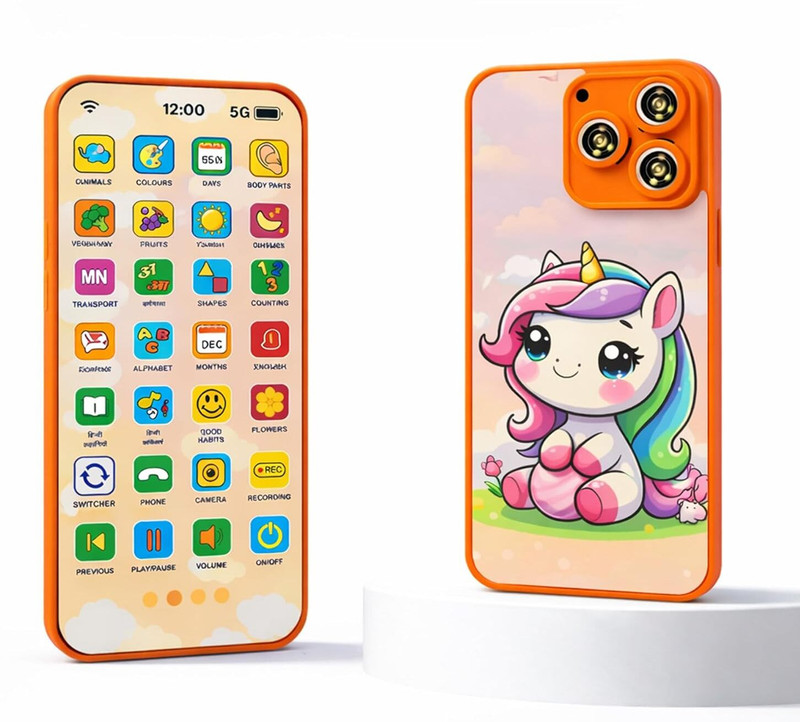 Arthdeep Kids Unicorn Learning Mobile Phone Toy with Music Lights Rechargeable Toy(Orange)
