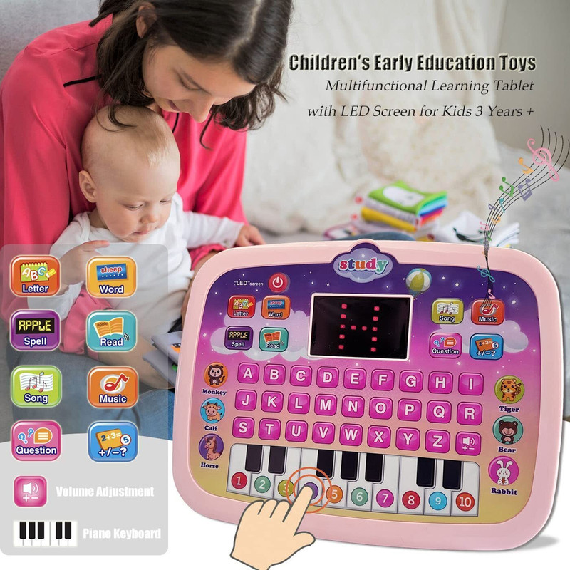 RGV Education Intelligent LED Screen Tablet Learning Machine Piano Toy(Pink)
