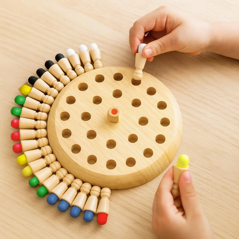 SmartKids Wooden Memory Chess Game for Kids, Color Matching Brain Development Toy Educational Board Games