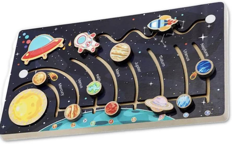 Little Mind Wooden Learing Solar System Outer Space Board Toy for Kids (40*22CM)(Multicolor)