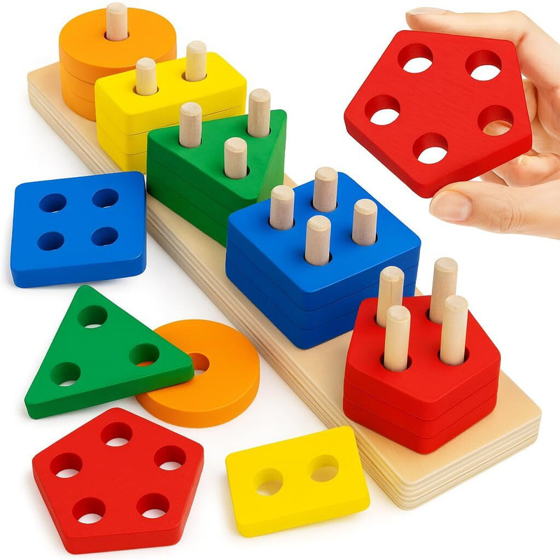 Varsug Traders Wooden Sorting & Stackable Blocks for 1 2 3 Year Old, Montessori Toys 4 Toddlers(Multicolor)