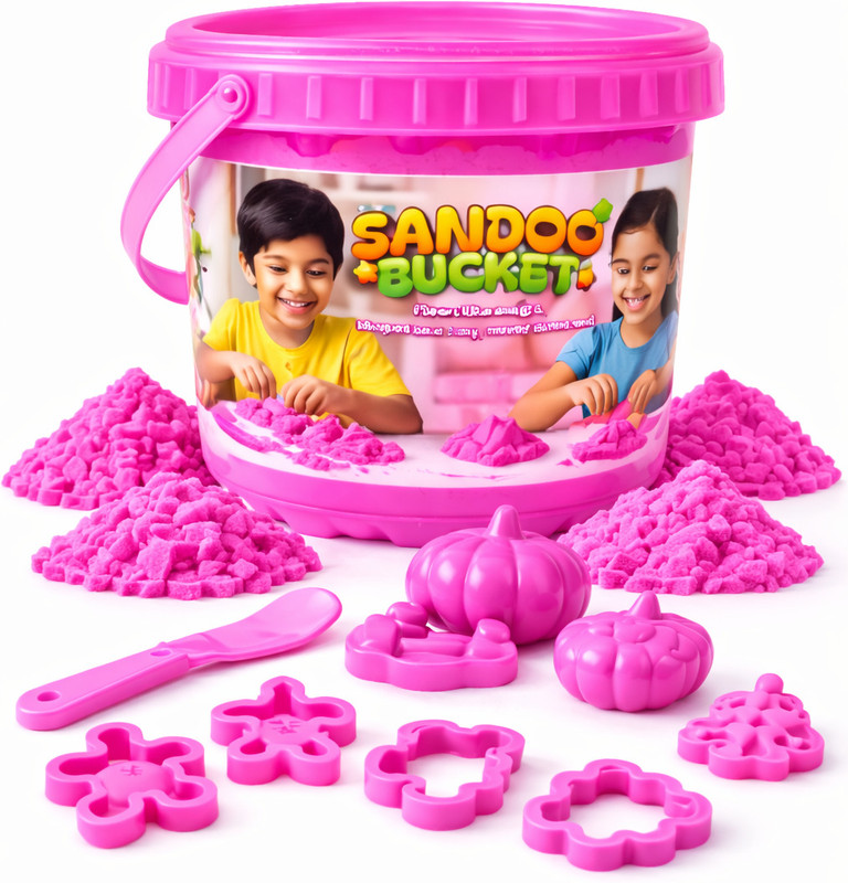 Crazinos Sandoo Bucket | 1Kg Kinetic Sand for Kids with 15 Mould | Gifts for Boys & Girls(Multicolor)