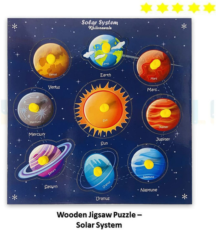 SHALAFI Montessori Wooden Puzzle Board of Outer Solar System Puzzle Blocks for Kids(Multicolor)