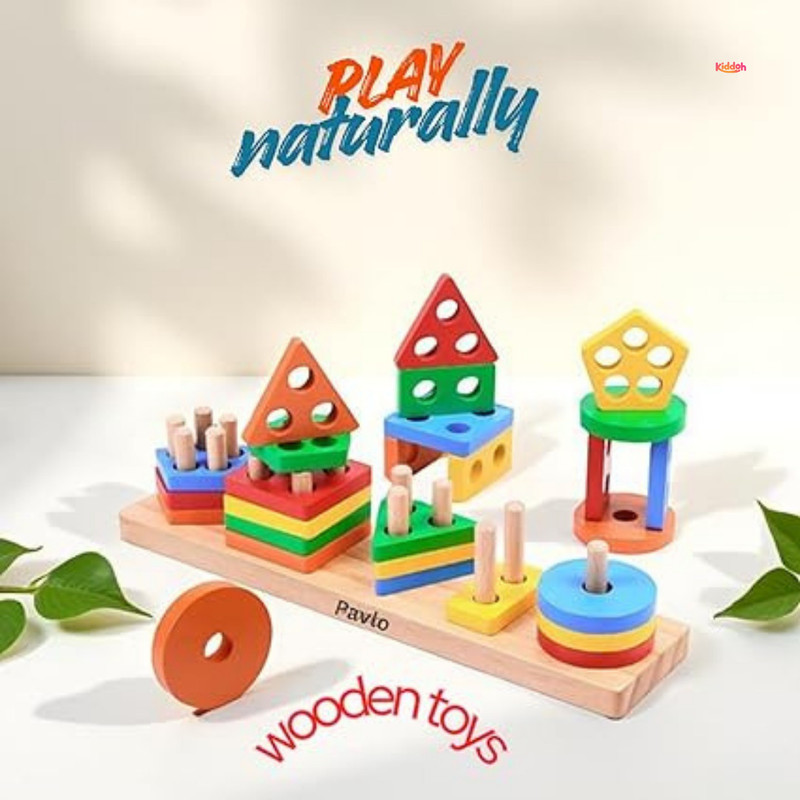 KIDDOH SmartShape Wooden Geometric Stacking & Sorting Learning Toy for Kids(Black)