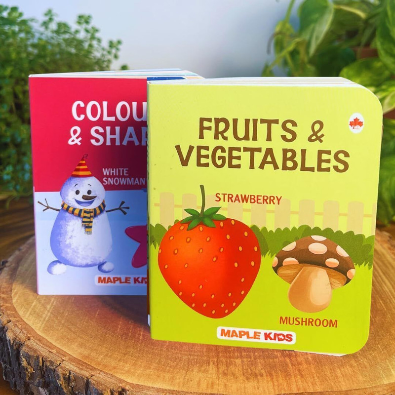Brainytots Board Books Set of 2 with 4 Topics | Fruits, Vegetables, Colors, Shapes(Multicolor)