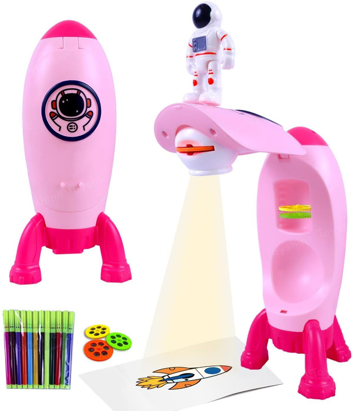 Mallexo Space Rocket 1PCS with Light, 3 Latren Astronaut Slides & Water Colors for Kids(Pink)
