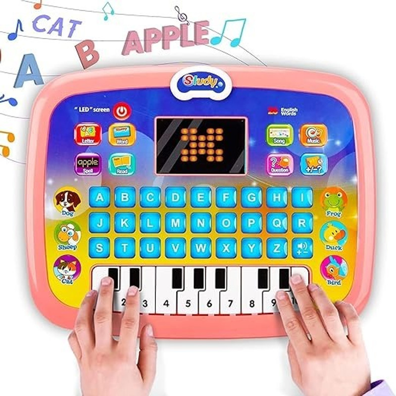 Pepstter Educational Mini Laptop Toy for Kids-LED Display,Fun Music, Alphabet & Numbers(Pink)